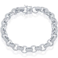 Classic Women's Bracelet - Sterling Silver White CZ and Polished Linked | T-7868