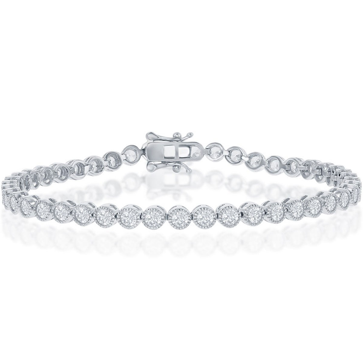 Classic Women's Bracelet - Sterling Silver 4mm Round White Bezel CZ Tennis | T-7870