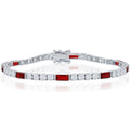 Classic Women's Bracelet - Sterling Silver White and Emerald-Cut Ruby CZ | T-7871