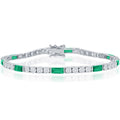 Classic Women's Bracelet - Sterling Silver White and Green Emerald CZ Tennis | T-7872