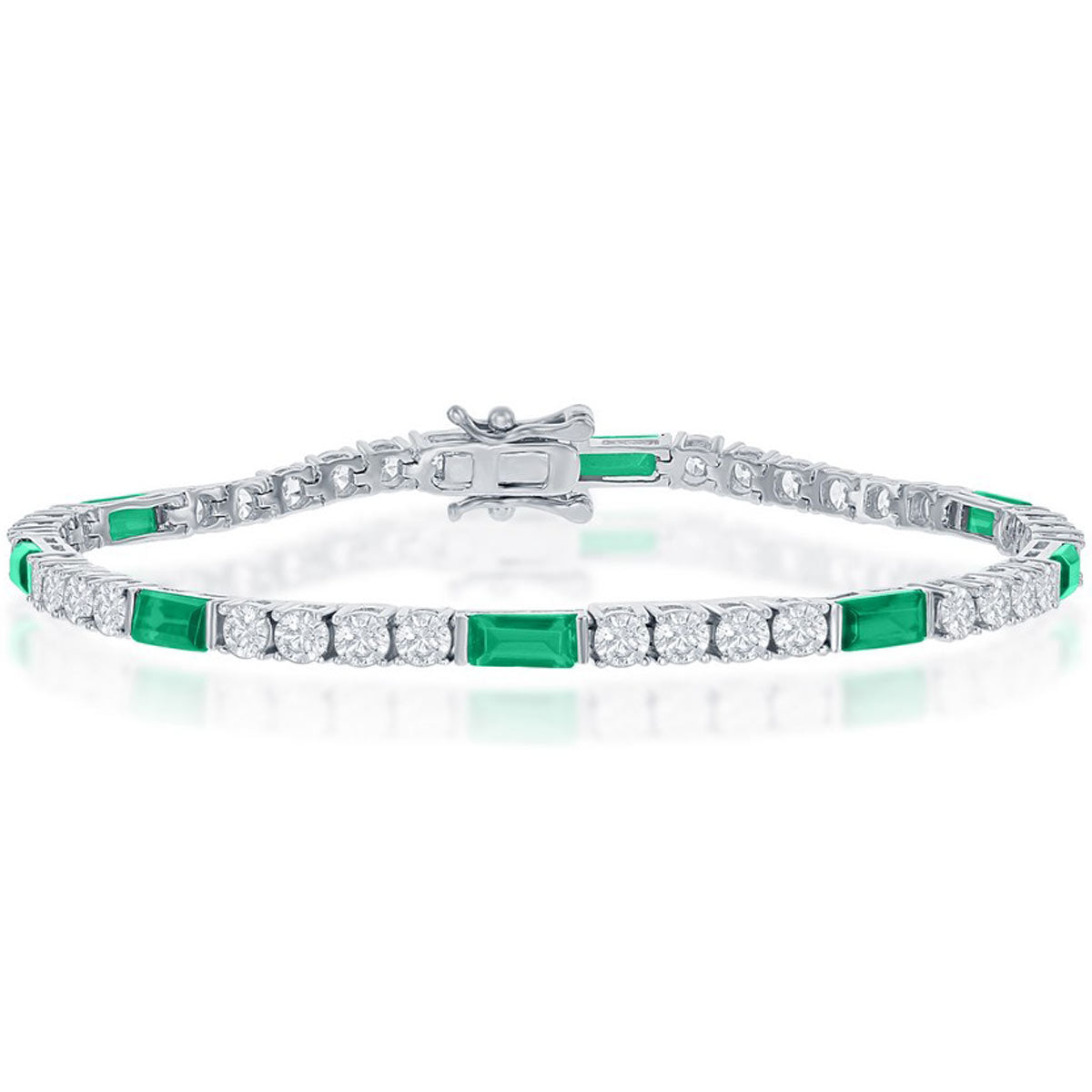 Classic Women's Bracelet - Sterling Silver White and Blue Sapphire CZ Tennis | T-7873