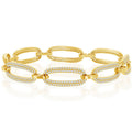 Classic Women's Bracelet - Gold Plated Micro Pave White CZ Linked Oval | T-7882-GP
