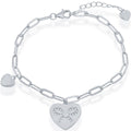 Classic Women's Bracelet - Sterling Silver Heart with CZ Ribbon Paperclip | T-7888