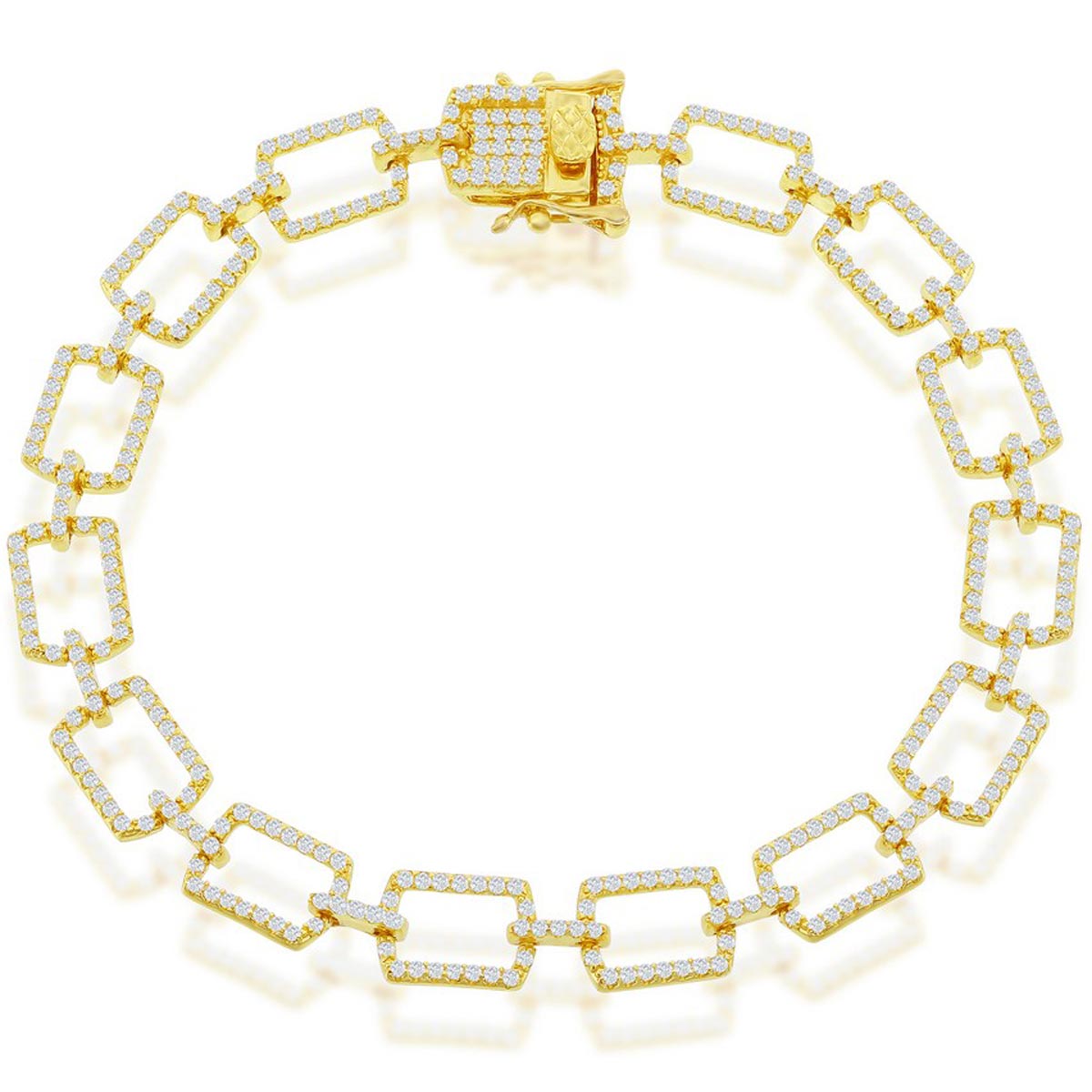 Classic Women's Bracelet - Sterling Silver Gold Plated CZ Paperclip | T-7892-GP