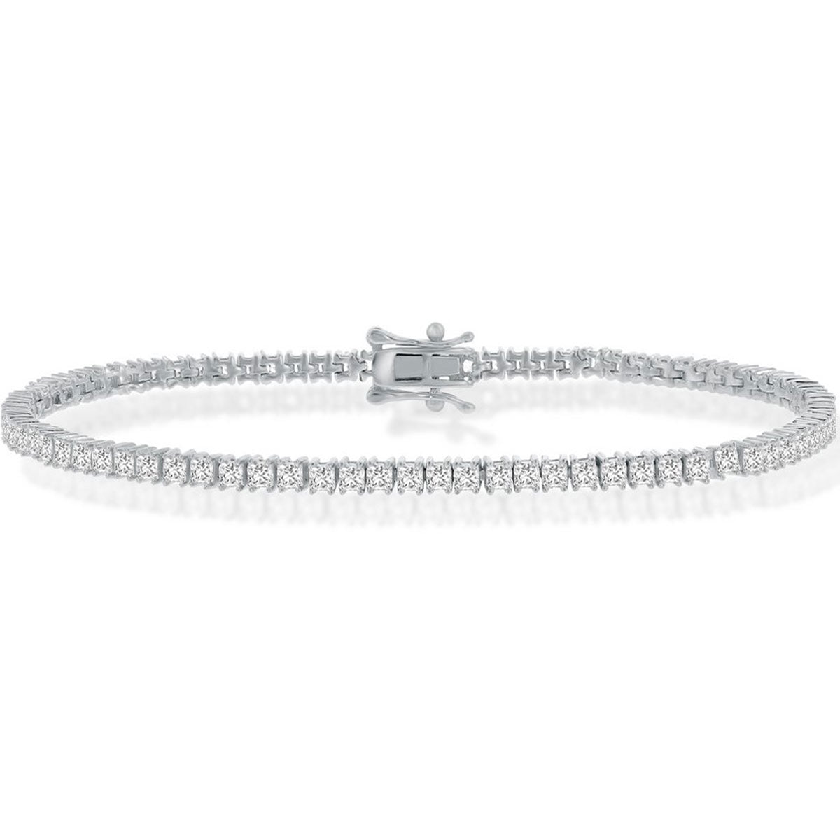 Classic Women's Bracelet - Sterling Silver 3mm Princess-Cut White CZ Tennis | T-7906