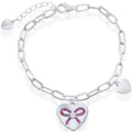 Classic Women's Bracelet - Silver Heart with Red Ruby CZ Ribbon Paperclip | T-7912