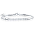 Classic Women's Bracelet - Sterling Silver White CZ ID Bar Curb Chain | T-7961