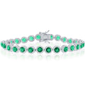 Classic Women's Bracelet - Silver Round Halo White and Emerald CZ Linked | T-7974