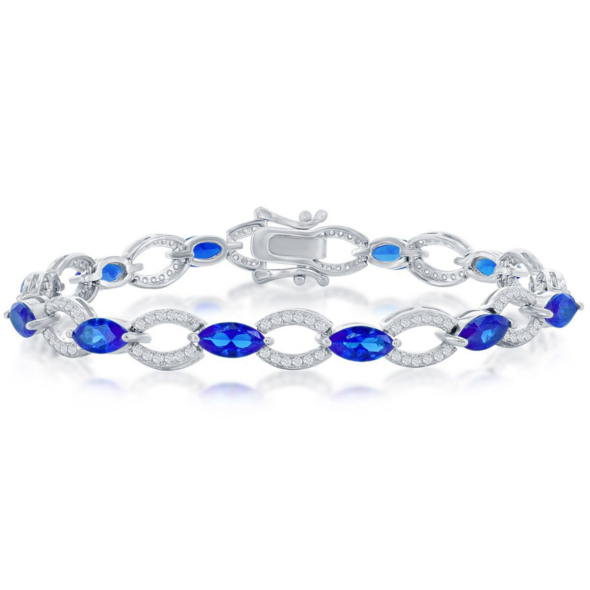 Classic Women's Bracelet - Sterling Silver Marquise and Oval Sapphire CZ | T-7981