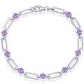 Classic Women's Bracelet - Sterling Silver 4.5mm Round Amethyst Paperclip | T-7994