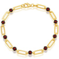 Classic Women's Bracelet - Gold Plated 4.5mm Round Red Garnet Paperclip | T-7995