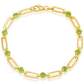Classic Women's Bracelet - Gold Plated 4.5mm Round Peridot Paperclip Link | T-7996