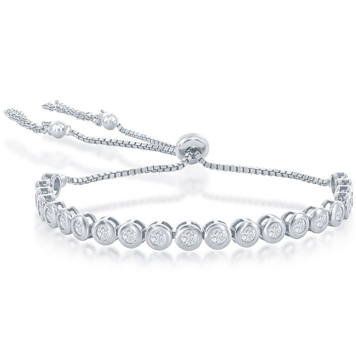 Classic Women's Bracelet - Silver 5mm Tennis Bezel-Set CZ Bolo Tassel | T-8059