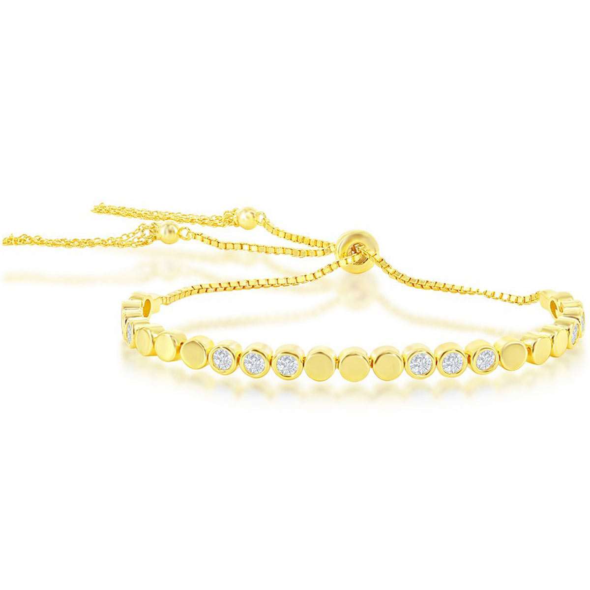 Classic Women's Bracelet - Gold Tone Polished and CZ Bolo Tennis Tassel | T-8060-GP