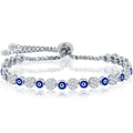 Classic Women's Bracelet - Alternating CZ and Navy Enamel Evil Eye Bolo | T-8063