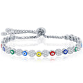 Classic Women's Bracelet - Alternating CZ and Multi-Color Enamel Evil Eye | T-8064