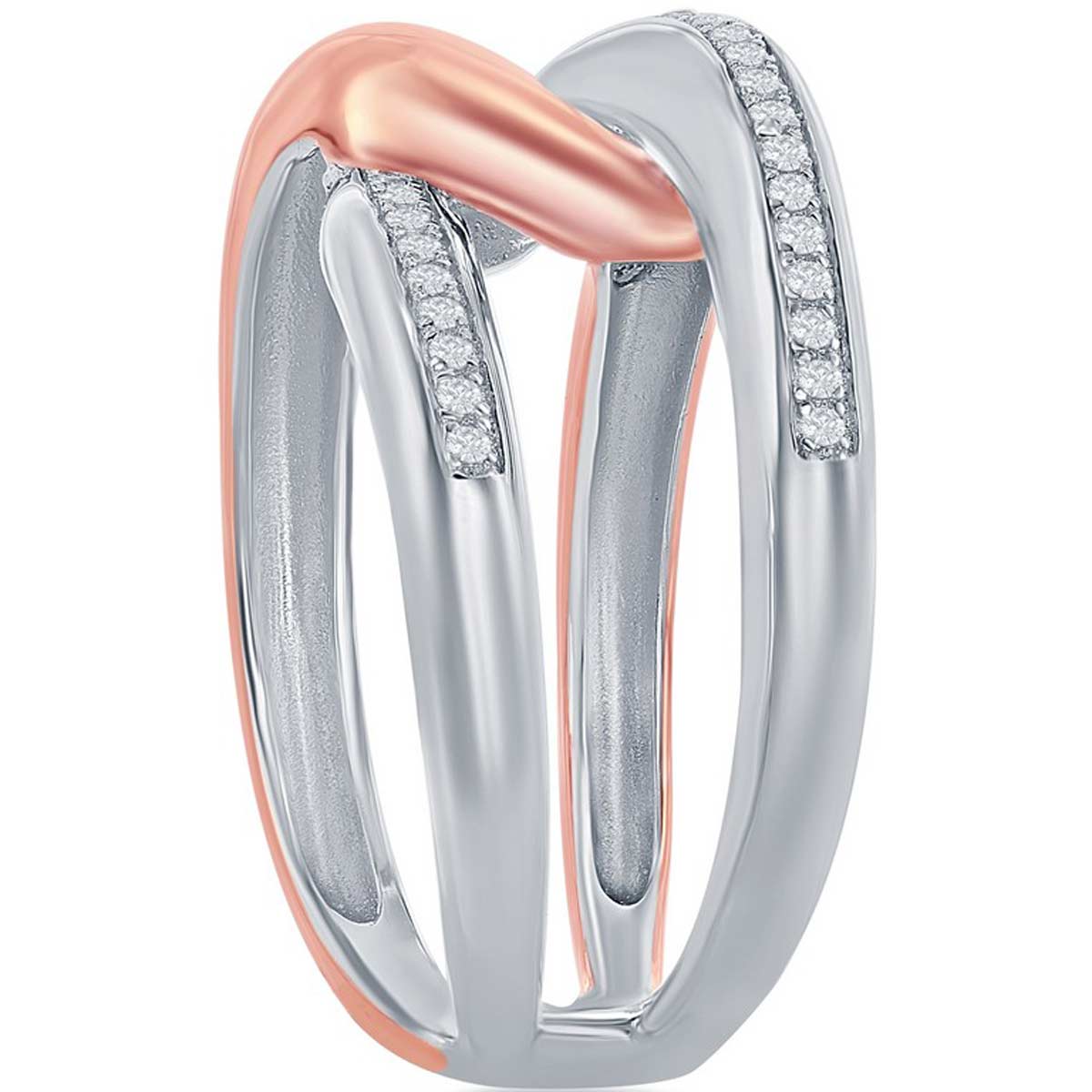 Classic Women's Ring - Sterling Silver Two-Tone Interlocking CZ, Size 6 | W-2054-6