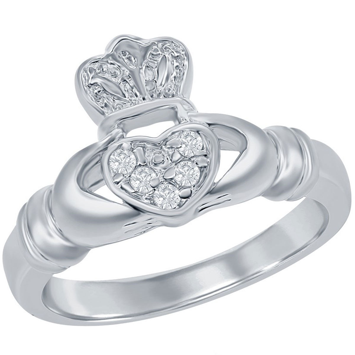 Classic Women's Ring - Sterling Silver Clear CZ Irish Claddagh, Size 5 | W-8010-5