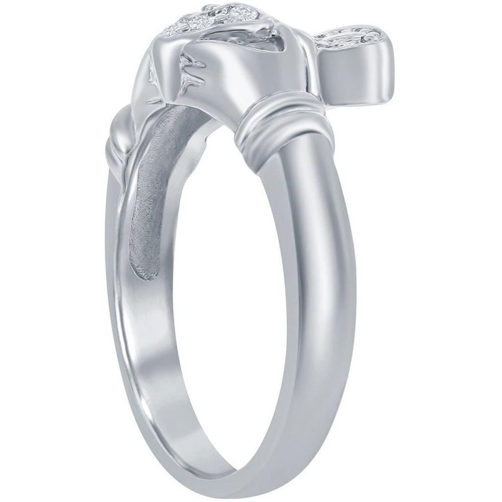 Classic Women's Ring - Sterling Silver Clear CZ Irish Claddagh, Size 5 | W-8010-5