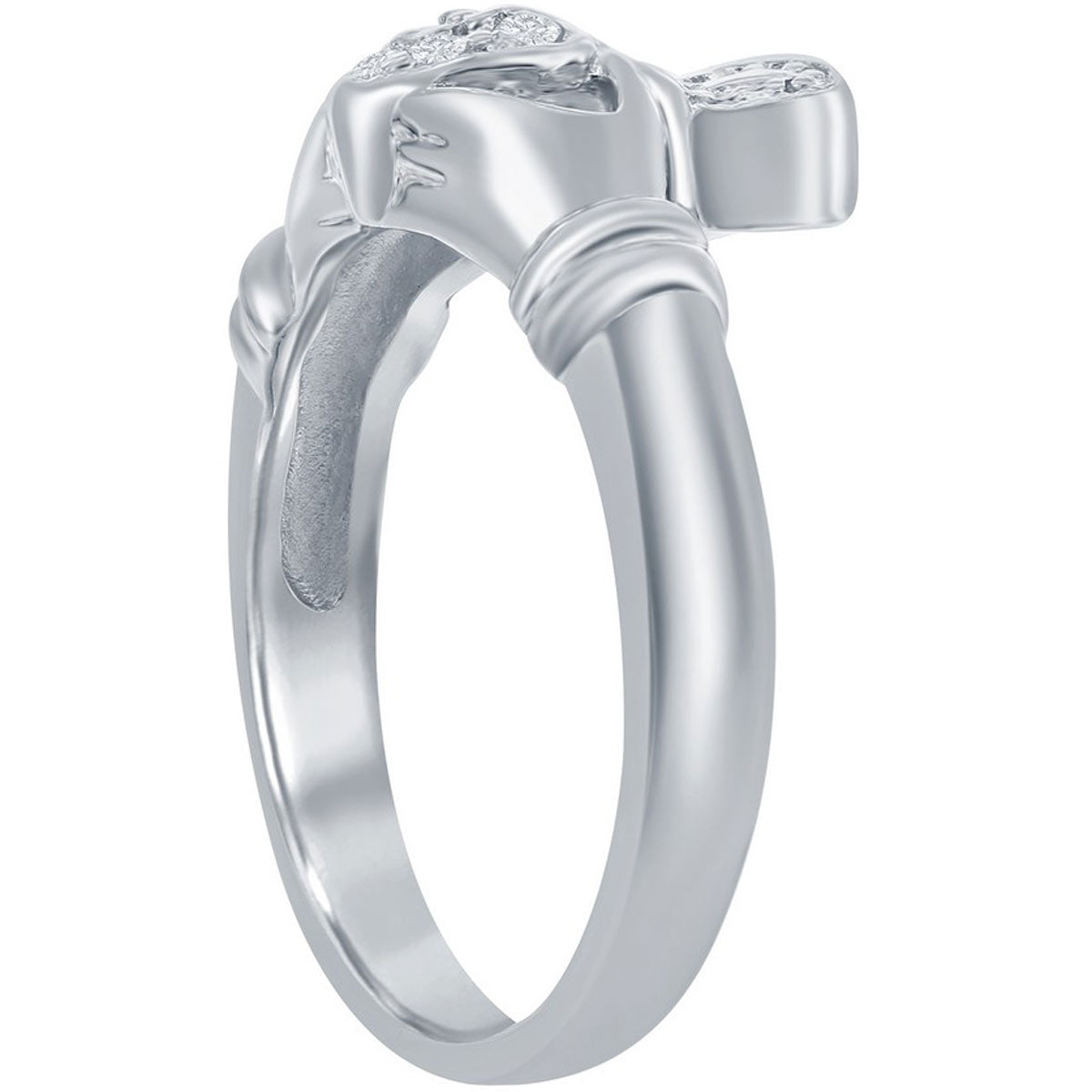 Classic Women's Ring - Sterling Silver Clear CZ Irish Claddagh, Size 5 | W-8010-5