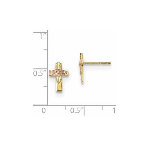 10k Tri-Color Black Hills Gold Cross Earrings