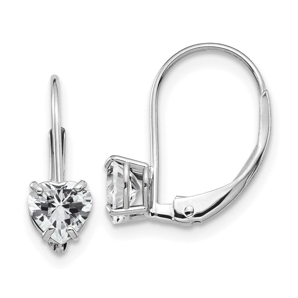 14k White Gold 5mm Heart Cubic Zirconia Leverback Earrings