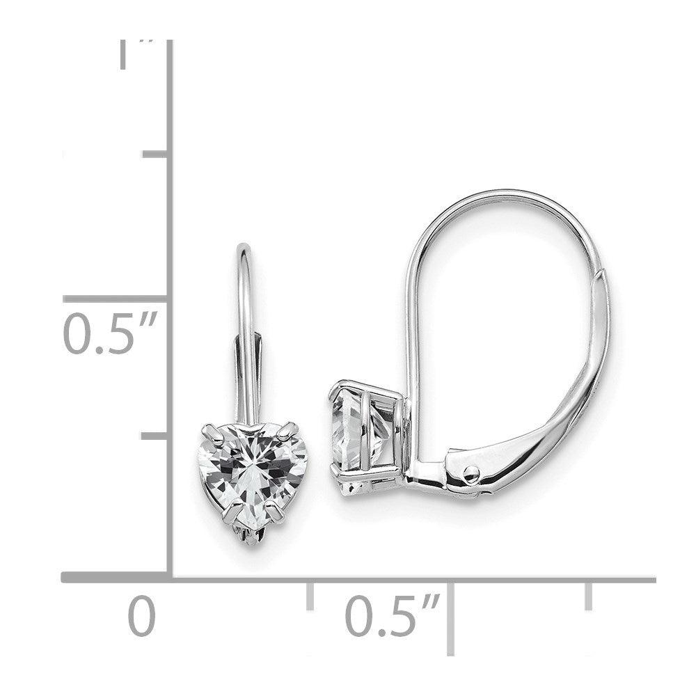 14k White Gold 5mm Heart Cubic Zirconia Leverback Earrings