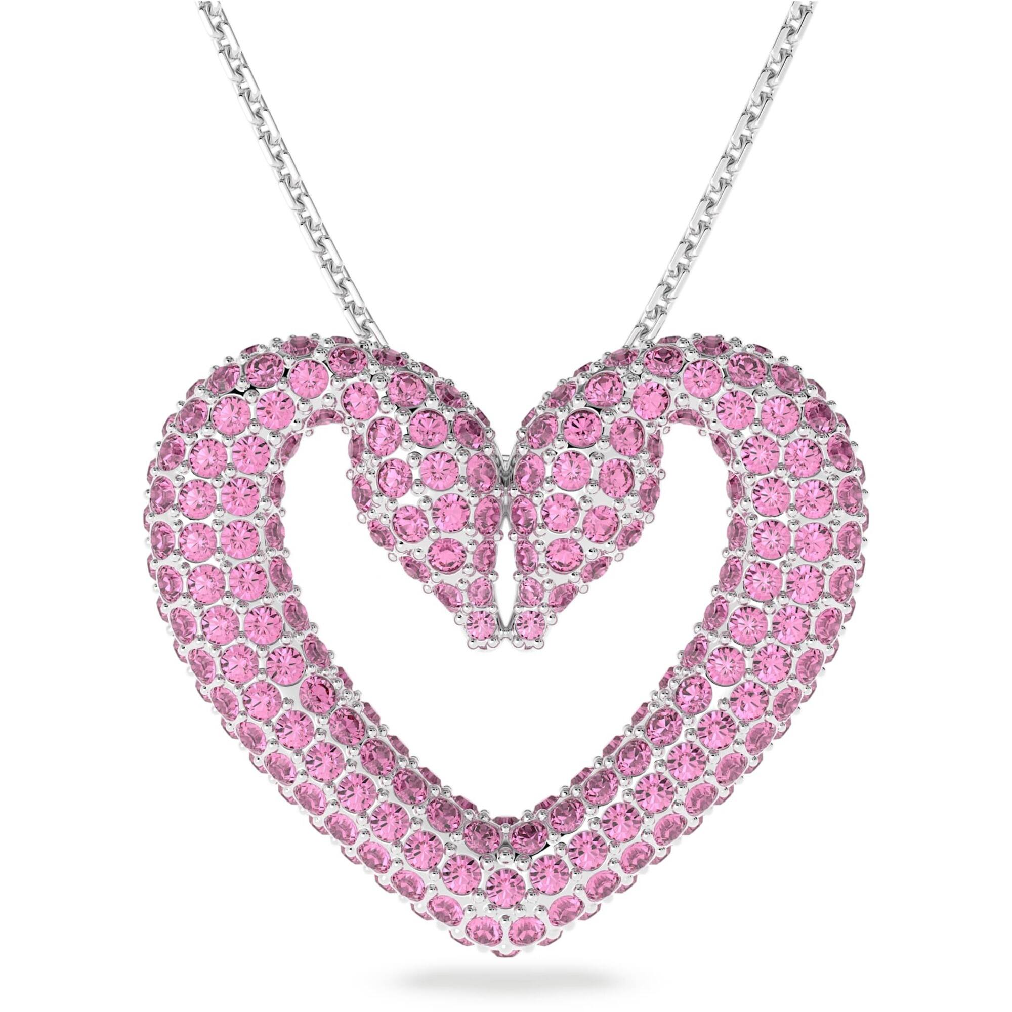 Swarovski Women's Pendant Necklace - Una Pink Crystal Rhodium Plated Large | 5631931