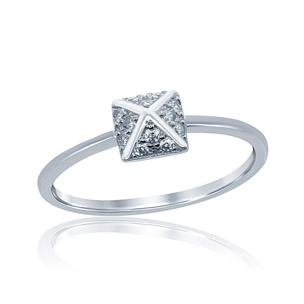 Sterling Silver Square CZ Pyramid Style Ring - W-9799
