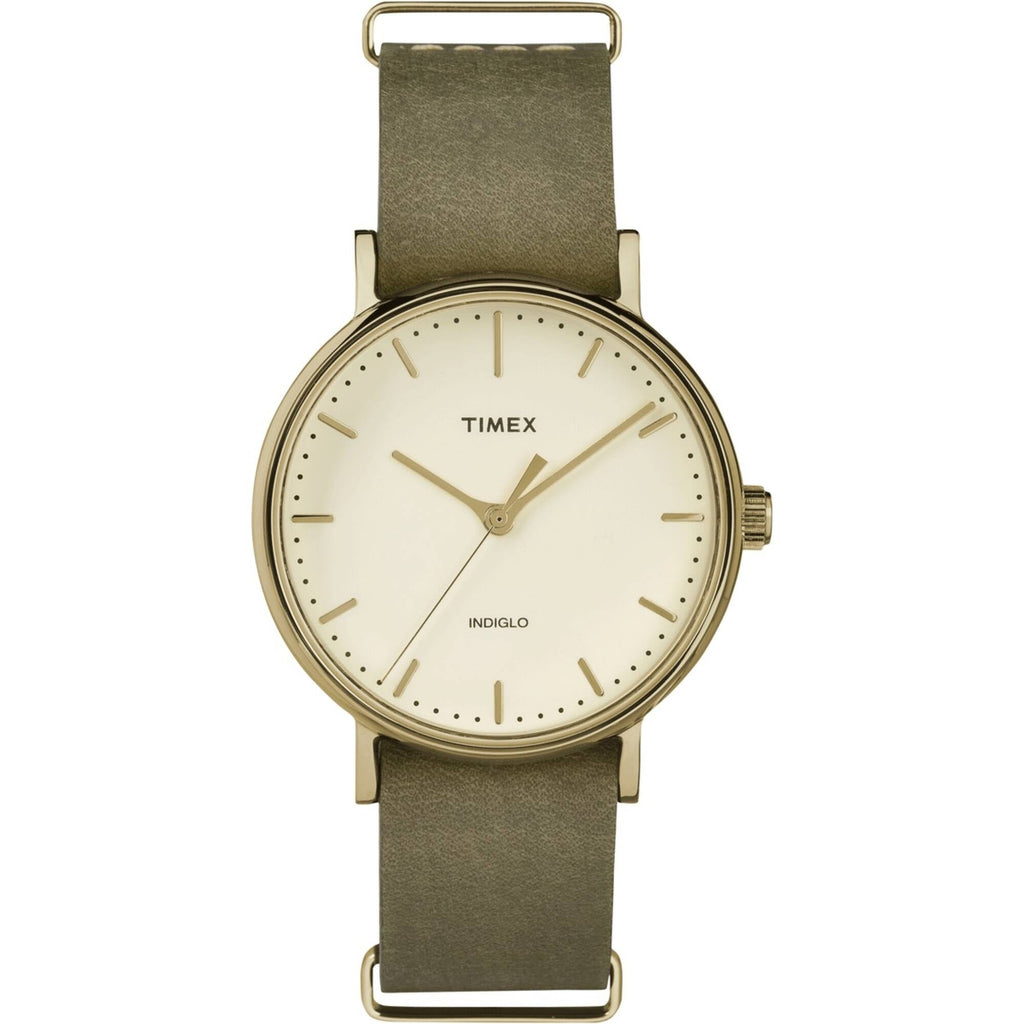 Timex Women's Watch - Fairfield Quartz Cream Dial Green Leather Strap | TW2P98500