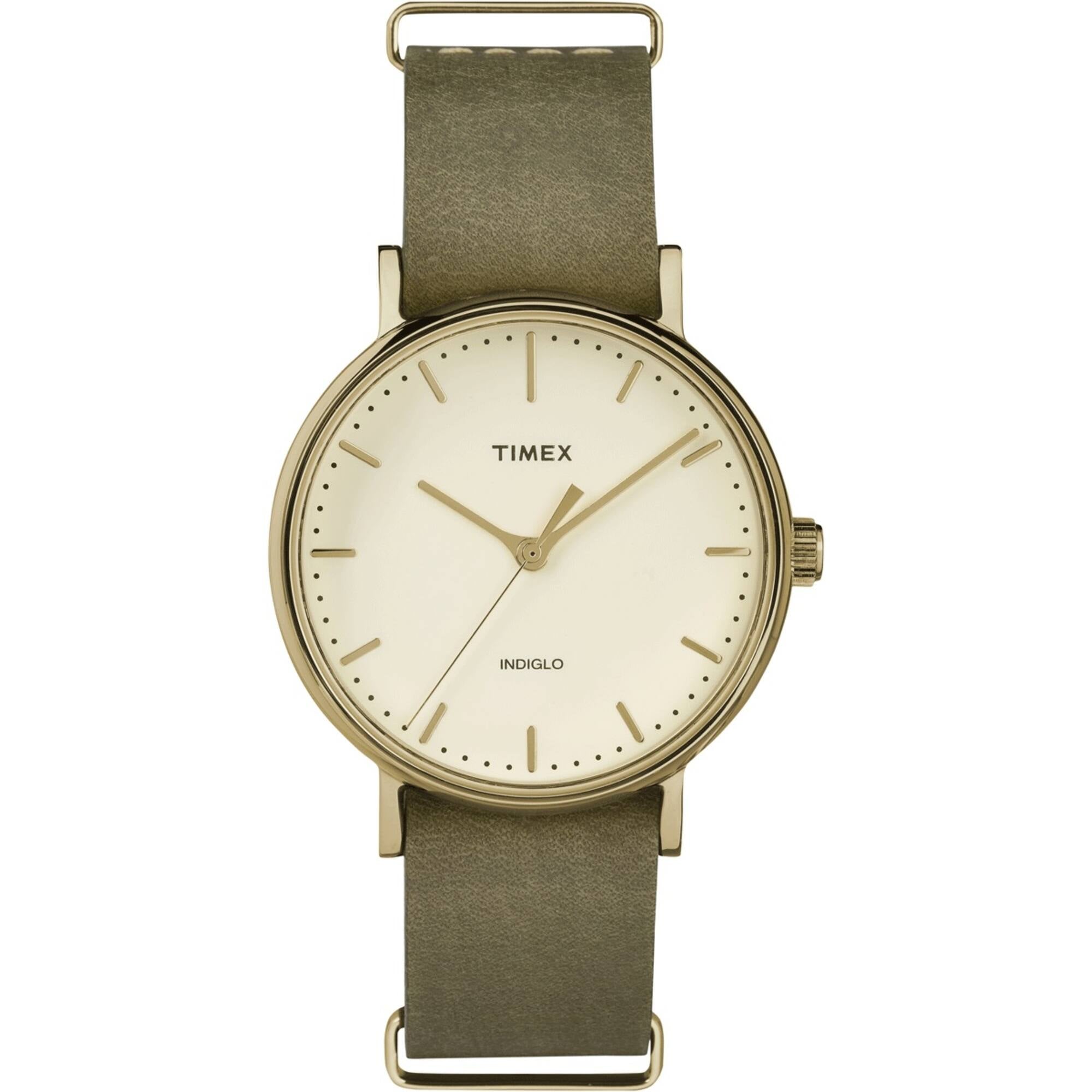 Timex Women's Watch - Fairfield Quartz Cream Dial Green Leather Strap | TW2P98500