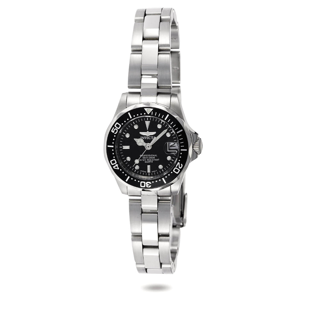 Invicta 8939 Women's Stainless Steel Bracelet Quartz Pro Diver Black Dial Date Watch