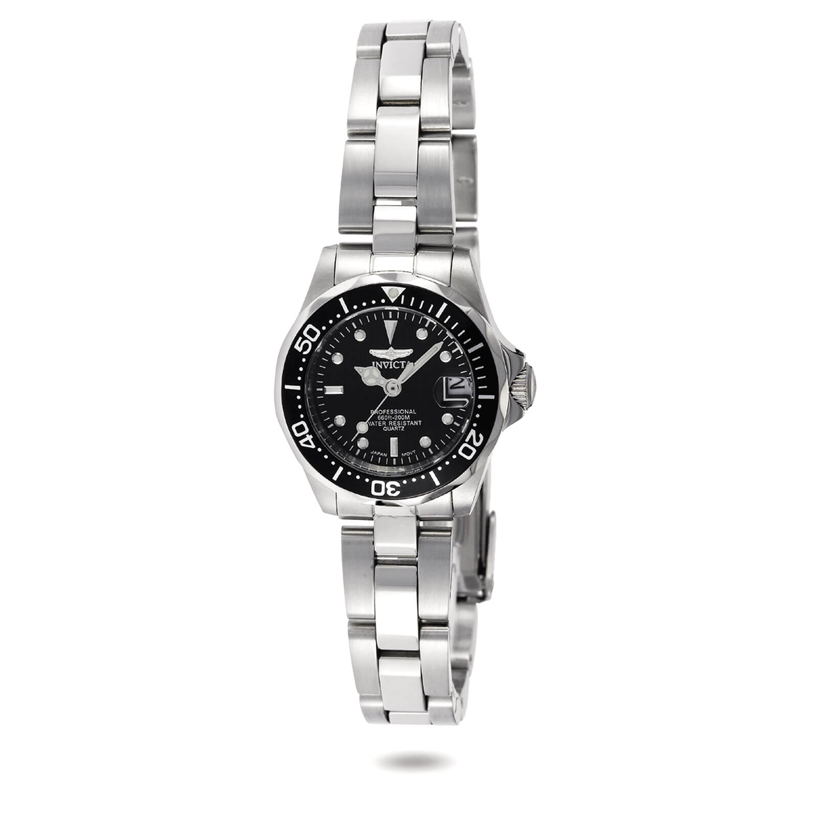 Invicta 8939 Women's Stainless Steel Bracelet Quartz Pro Diver Black Dial Date Watch