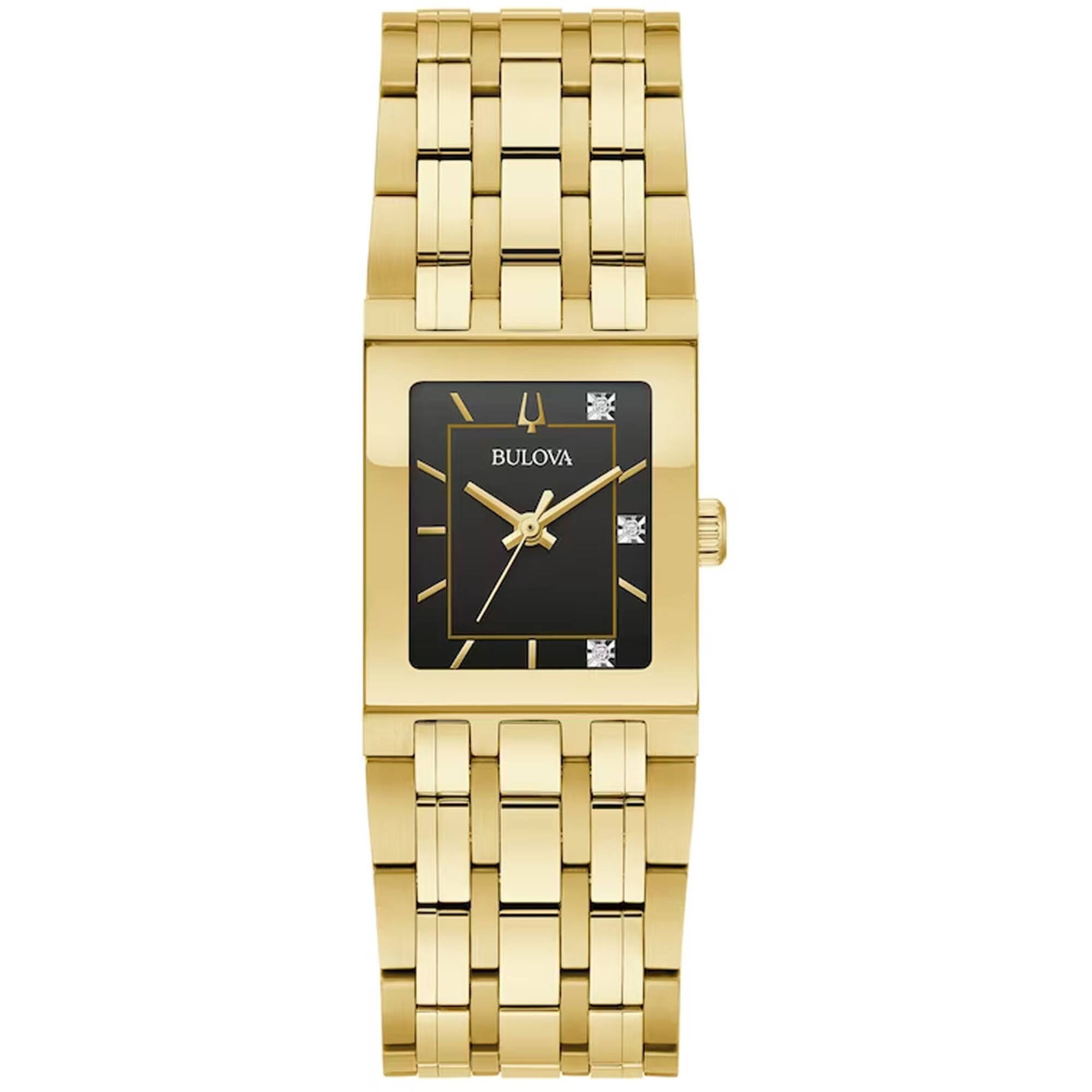 Bulova Women's Watch - Marc Anthony Quadra Black Dial Yellow Gold Bracelet | 97P167