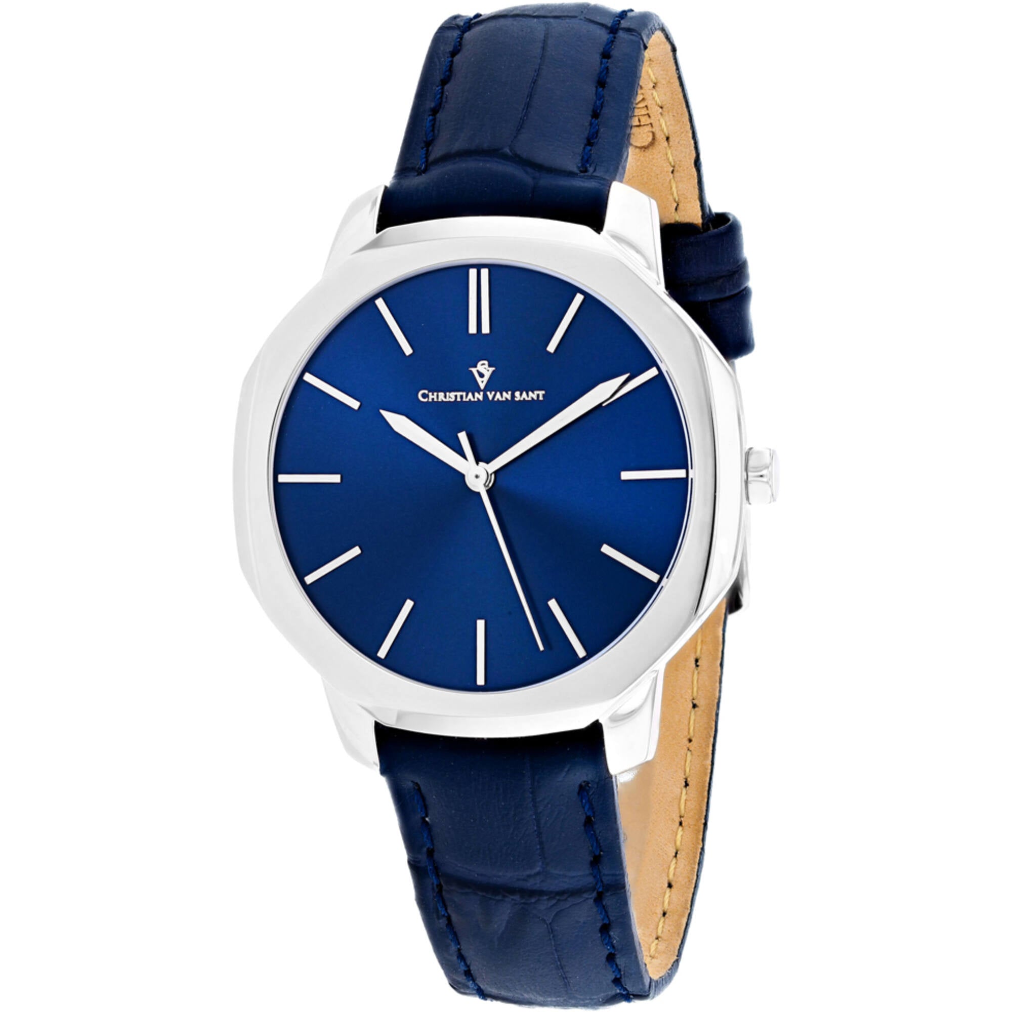 Christian Van Sant Women's Watch - Octave Slim Quartz Blue Leather Strap | CV0502