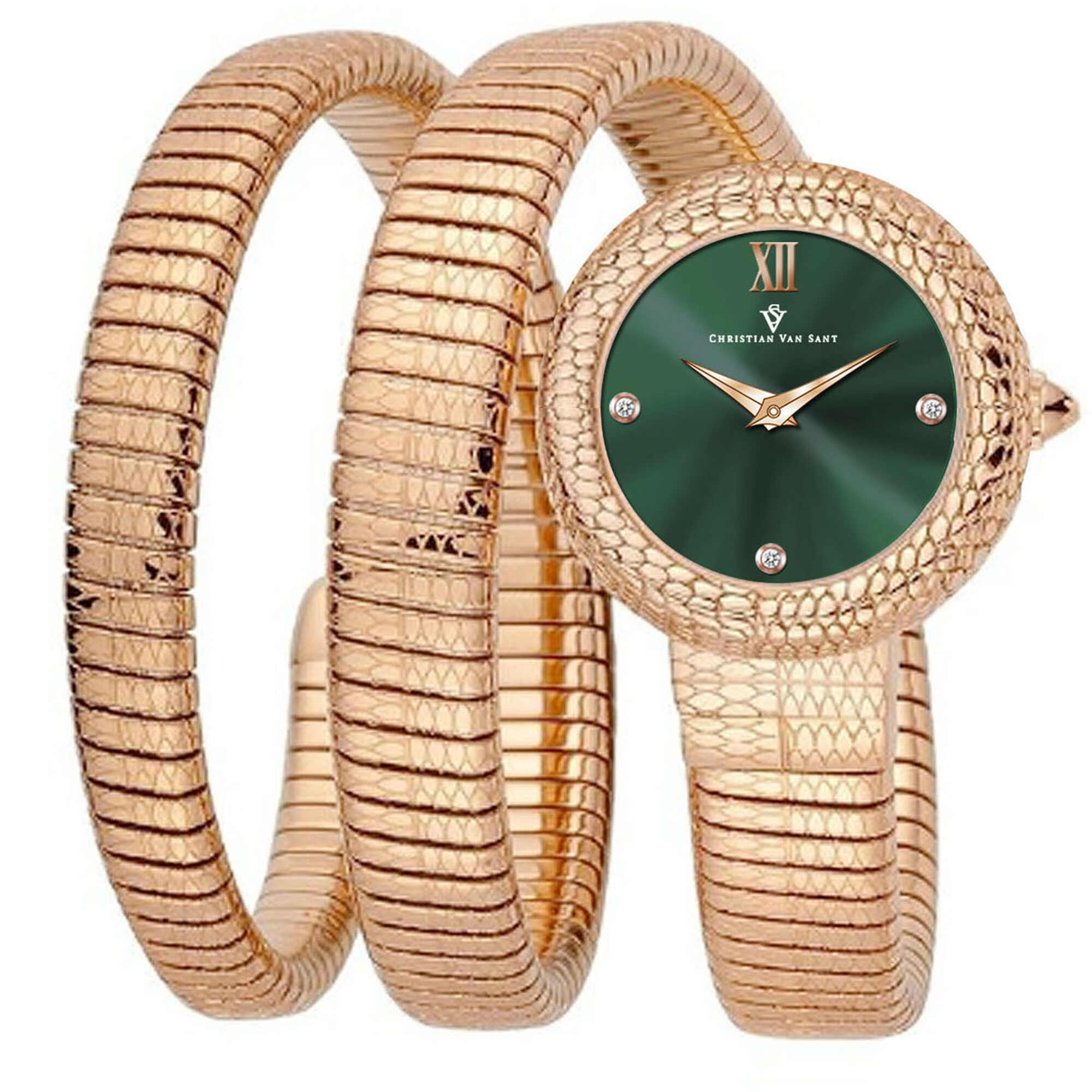Christian Van Sant Women's Watch - Naga Quartz Green Dial Rose Gold Band | CV0895