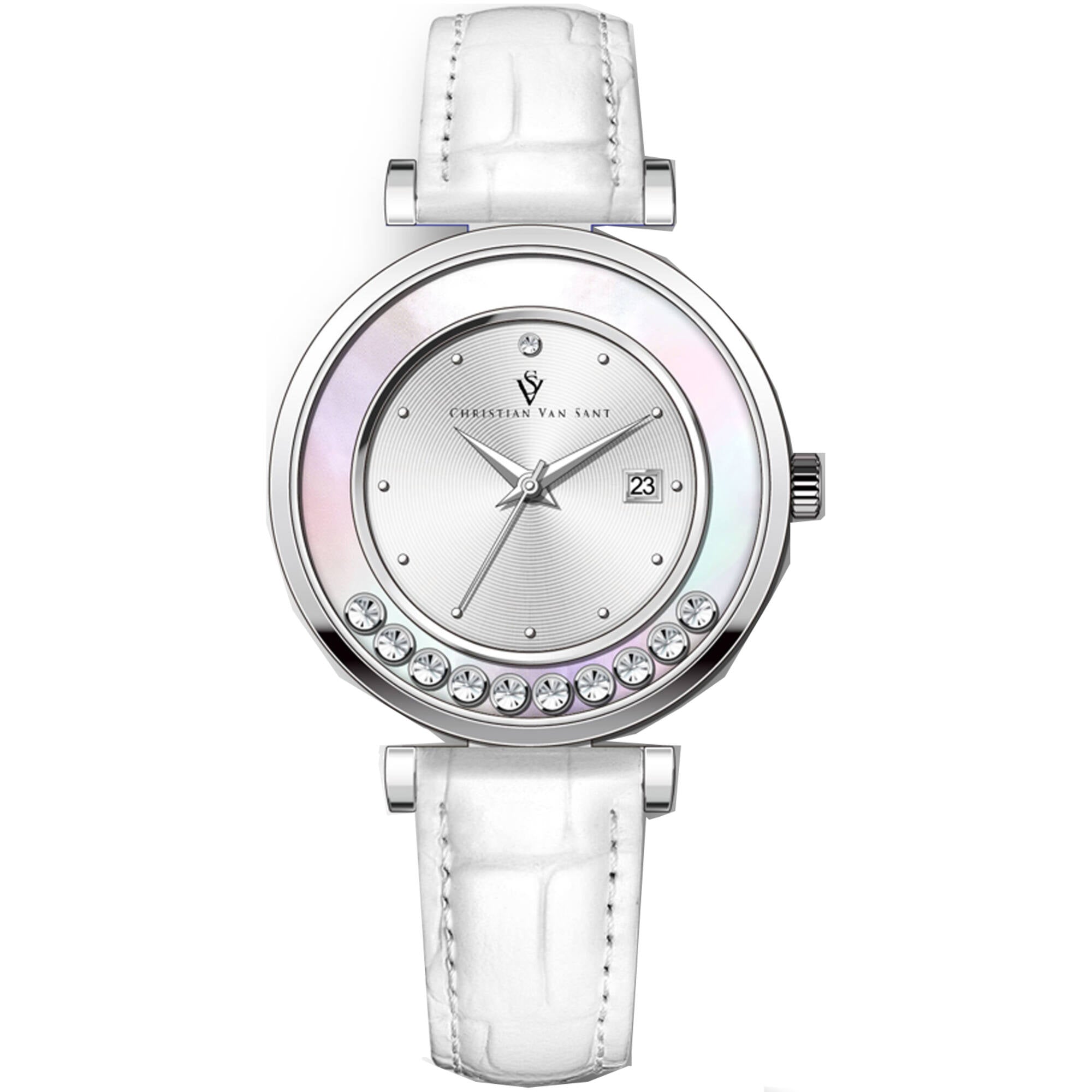 Christian Van Sant Women's Watch - Bria Quartz Silver Dial Leather Strap | CV3811