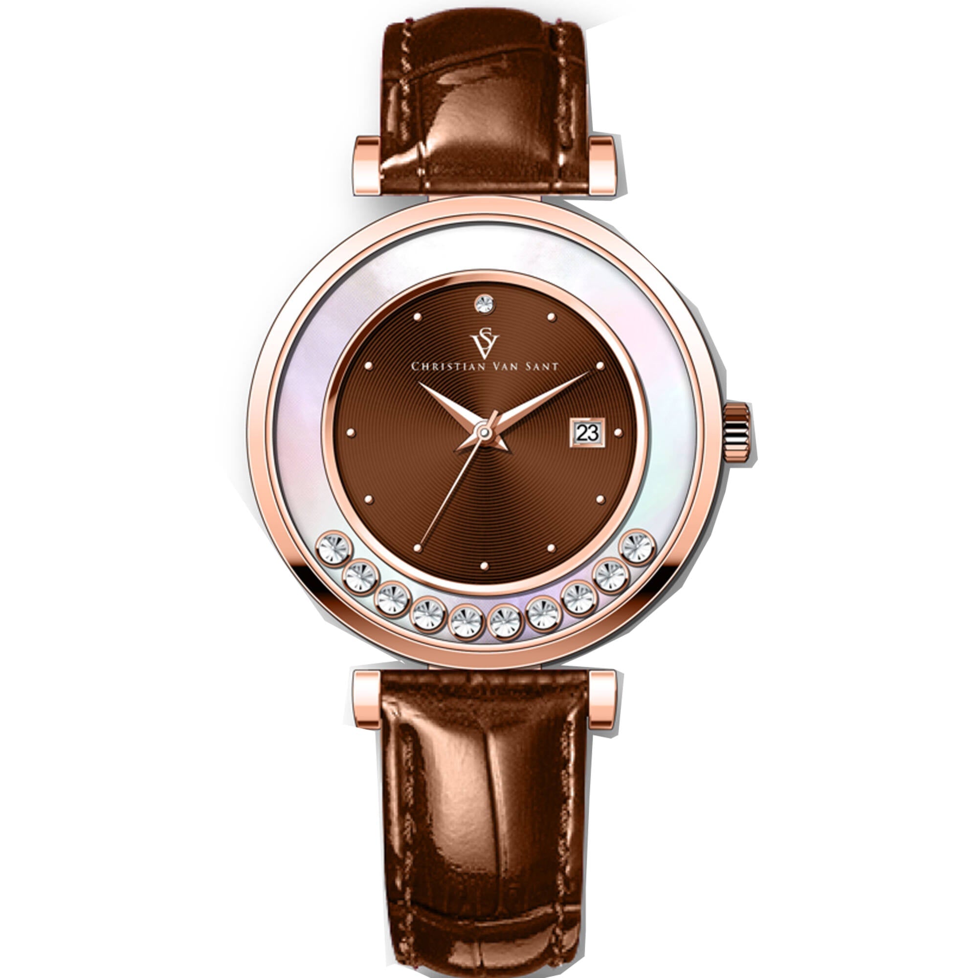 Christian Van Sant Women's Watch - Bria Quartz Brown Dial Leather Strap | CV3817