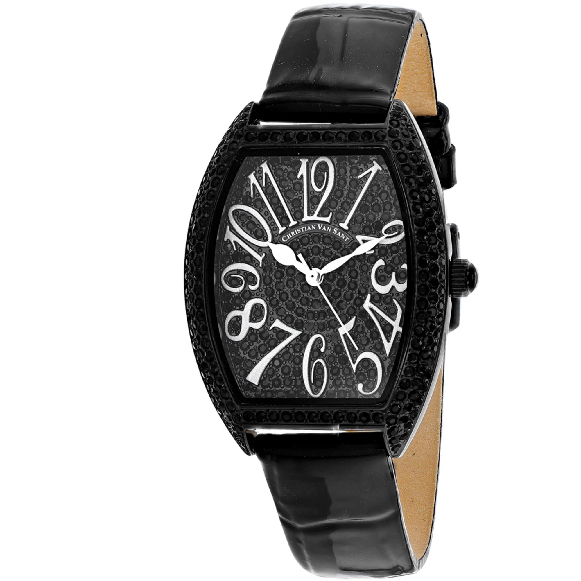 Christian Van Sant Women's Watch - Elegant Quartz Black Dial Leather Strap | CV4823