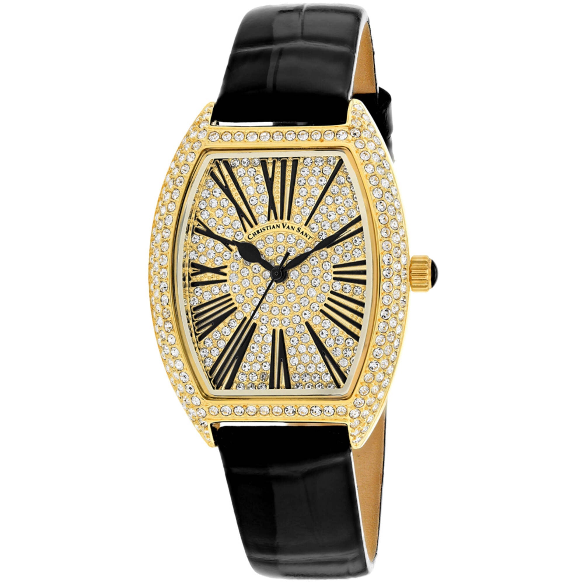 Christian Van Sant Women's Watch - Chic Quartz Gold Tone Dial Leather Strap | CV4842