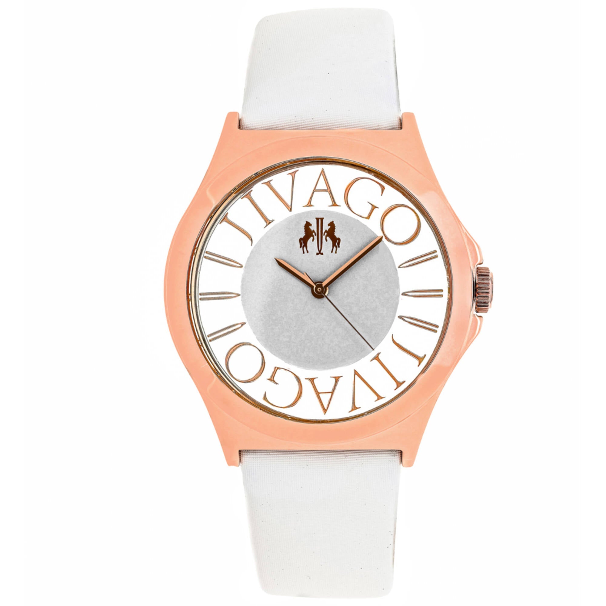 Jivago Women's Watch - Fun Quartz Rose Gold Case White Satin Leather Strap | JV8434