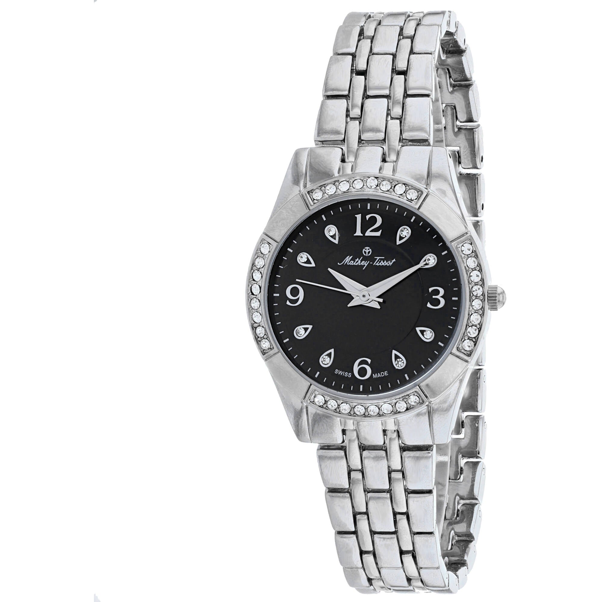 Mathey Tissot Women's Watch - FLEURY 2568 Black Dial Silver Tone Bracelet | D2568AN
