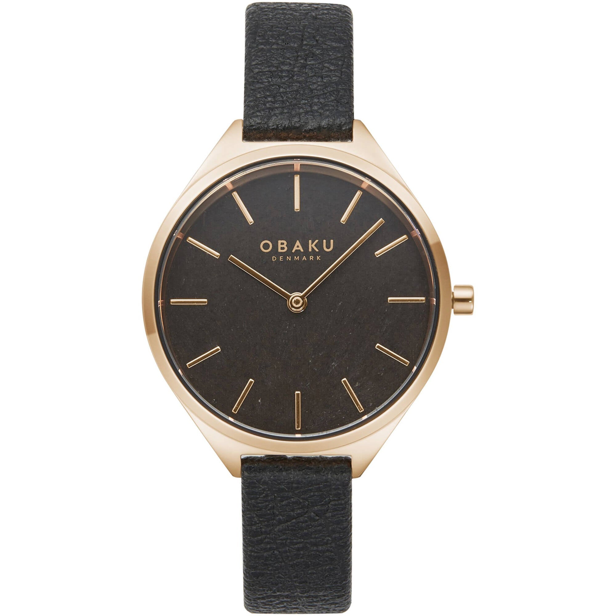 Obaku Women's Watch - Kaffe Quartz Black Dial Brown Leather Strap | V257LHVNRB