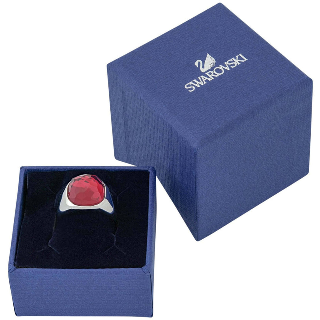 Swarovski Women's Ring - Dot Rhodium Plated with Square Red Crystal, Size 7 | 5160888