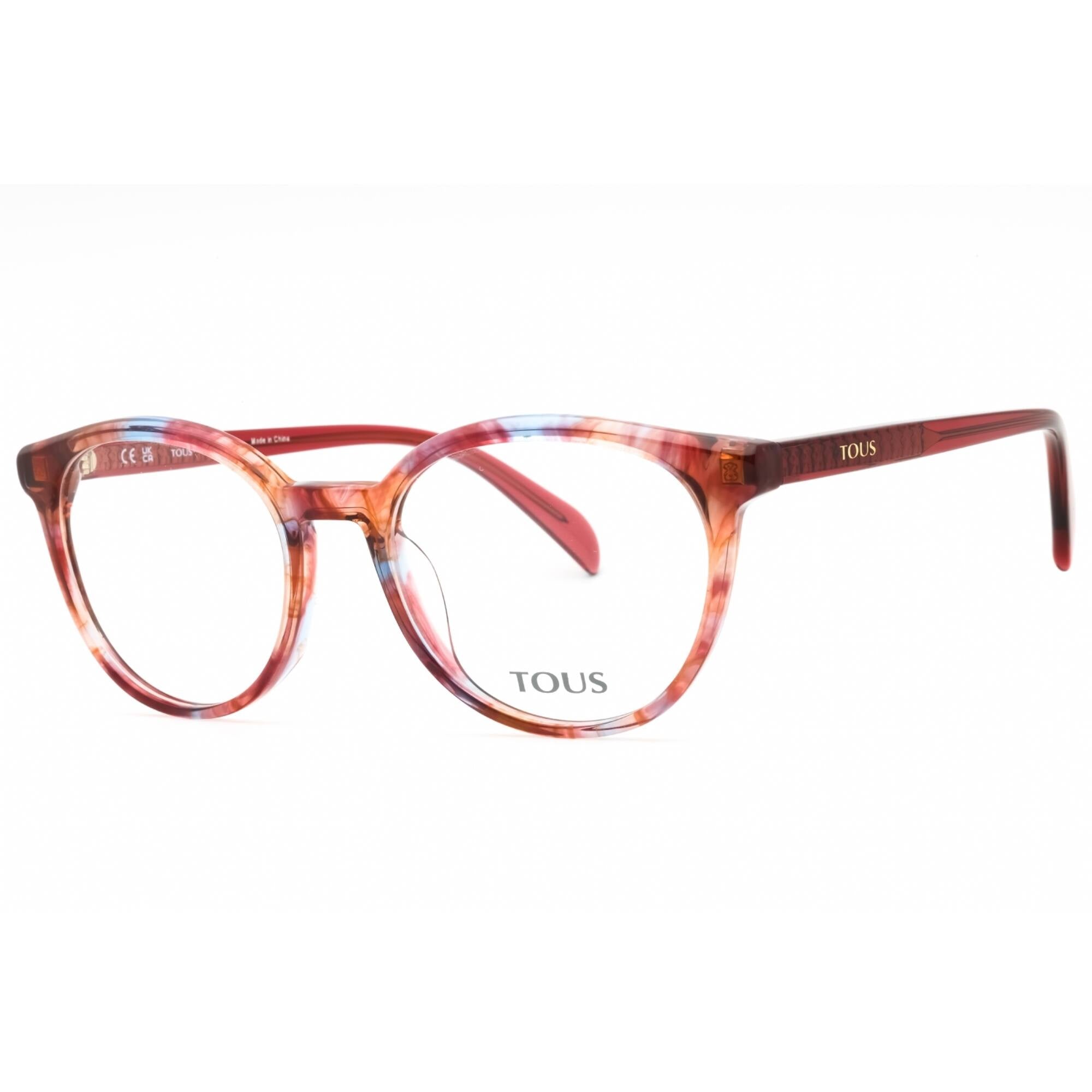 Tous Women's Eyeglasses - Streaked Azure/Red Acetate Round Full Rim | VTOB54 07LS