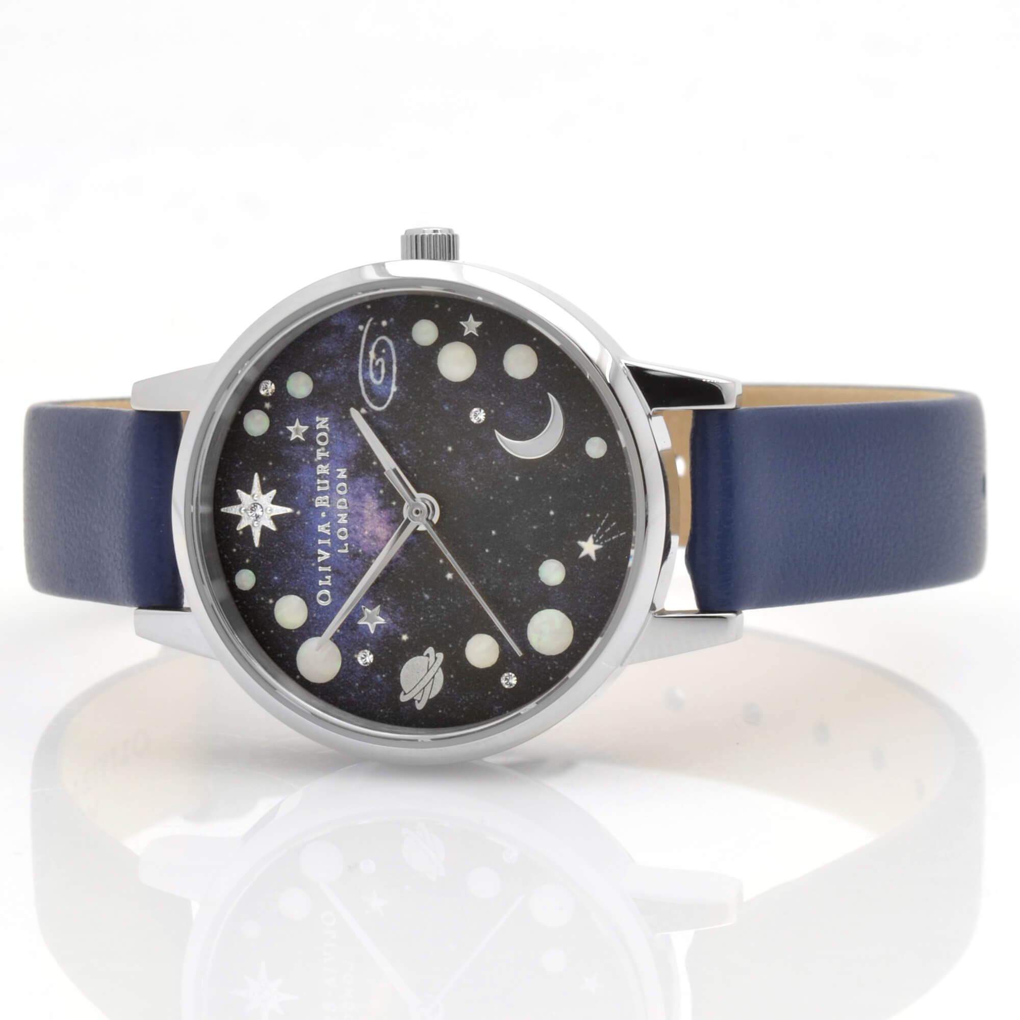 Olivia Burton Women's Watch - Celestial Quartz Black Dial Leather Strap | OB16GD82