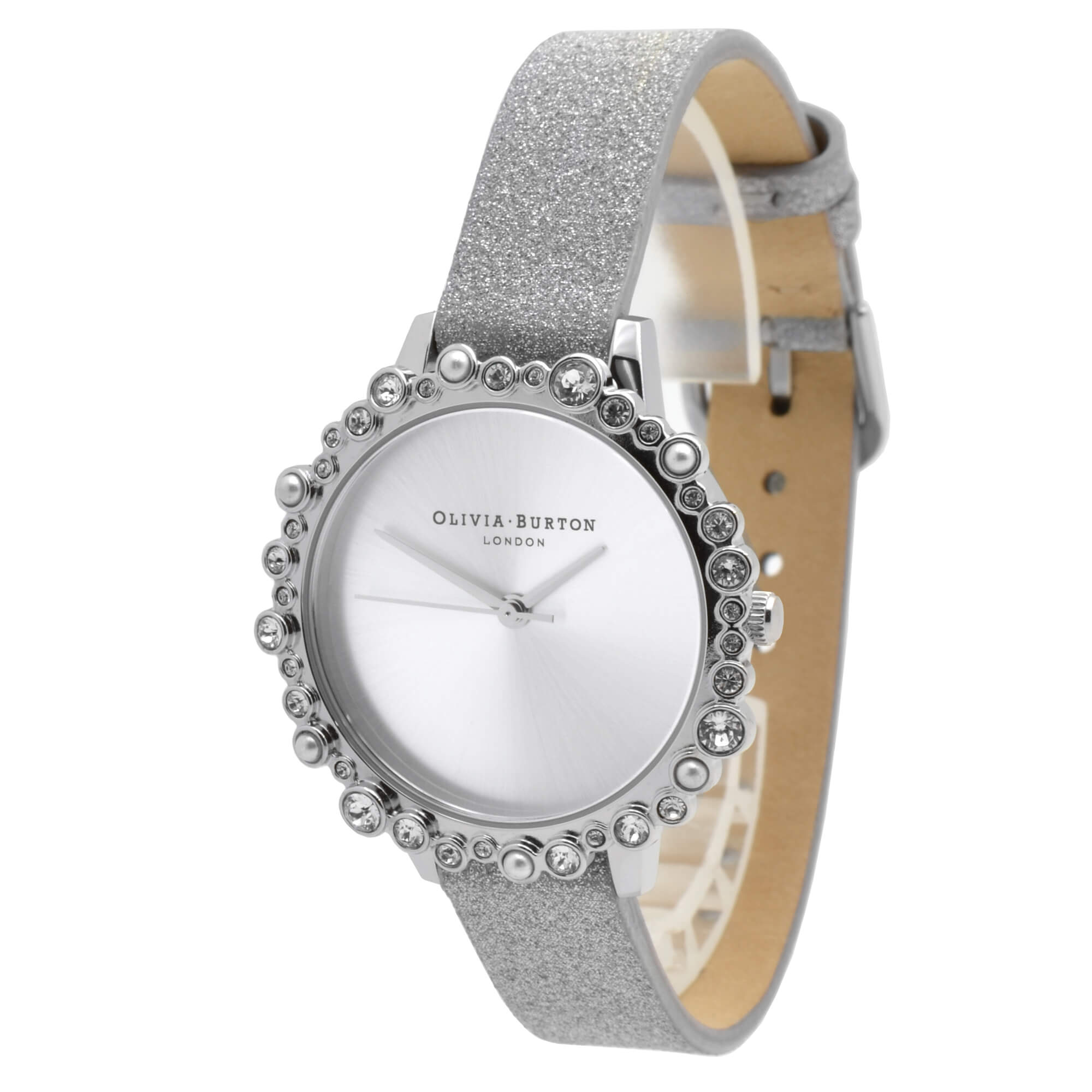 Olivia Burton Women's Watch - Under The Sea Silver Glitter Leather Strap | OB16US52