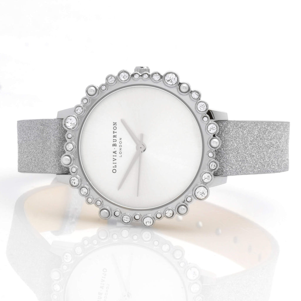 Olivia Burton Women's Watch - Under The Sea Silver Glitter Leather Strap | OB16US52