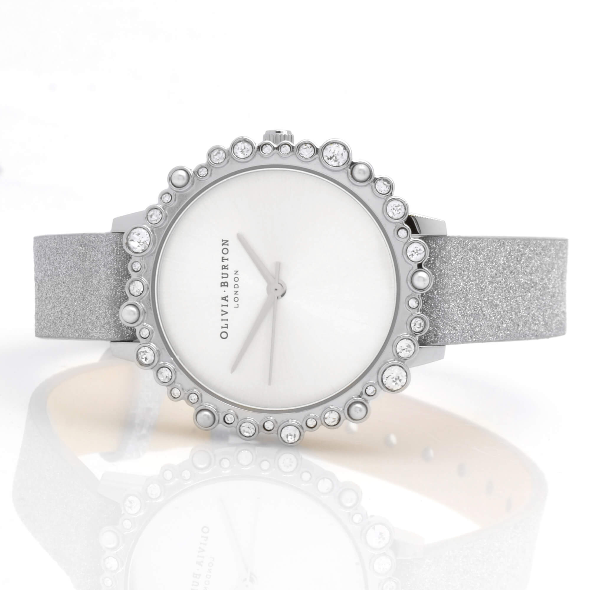 Olivia Burton Women's Watch - Under The Sea Silver Glitter Leather Strap | OB16US52