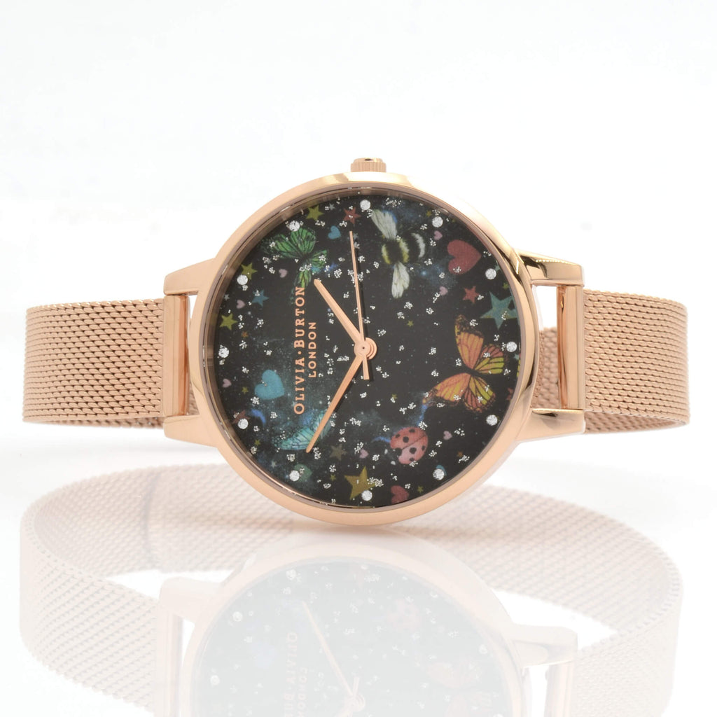 Olivia Burton Women's Watch - Night Garden Rose Gold Steel Mesh Bracelet | OB16WG90